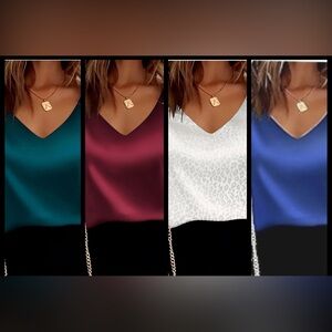 Mawor Satin Sleeveless V Neck Camisole Blouses. Lot of 5 tops. All size Medium.